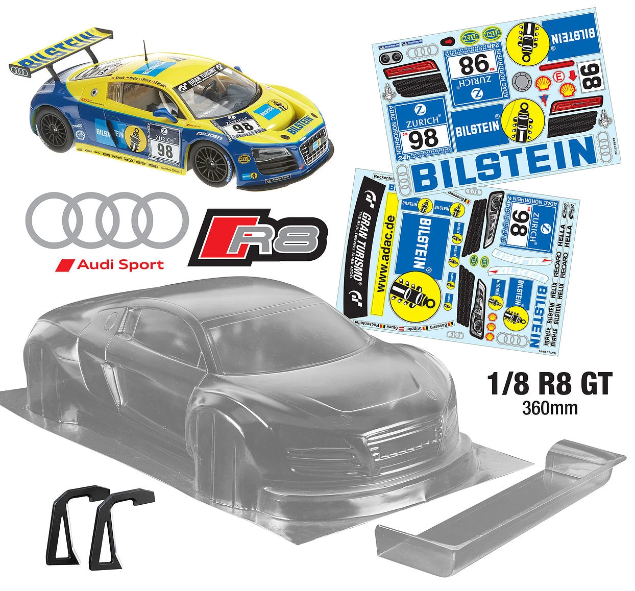 Audi R8 (360mm) HOBAO Kyosho Mugen Sworkz TLR Hotbodies Traxxas
