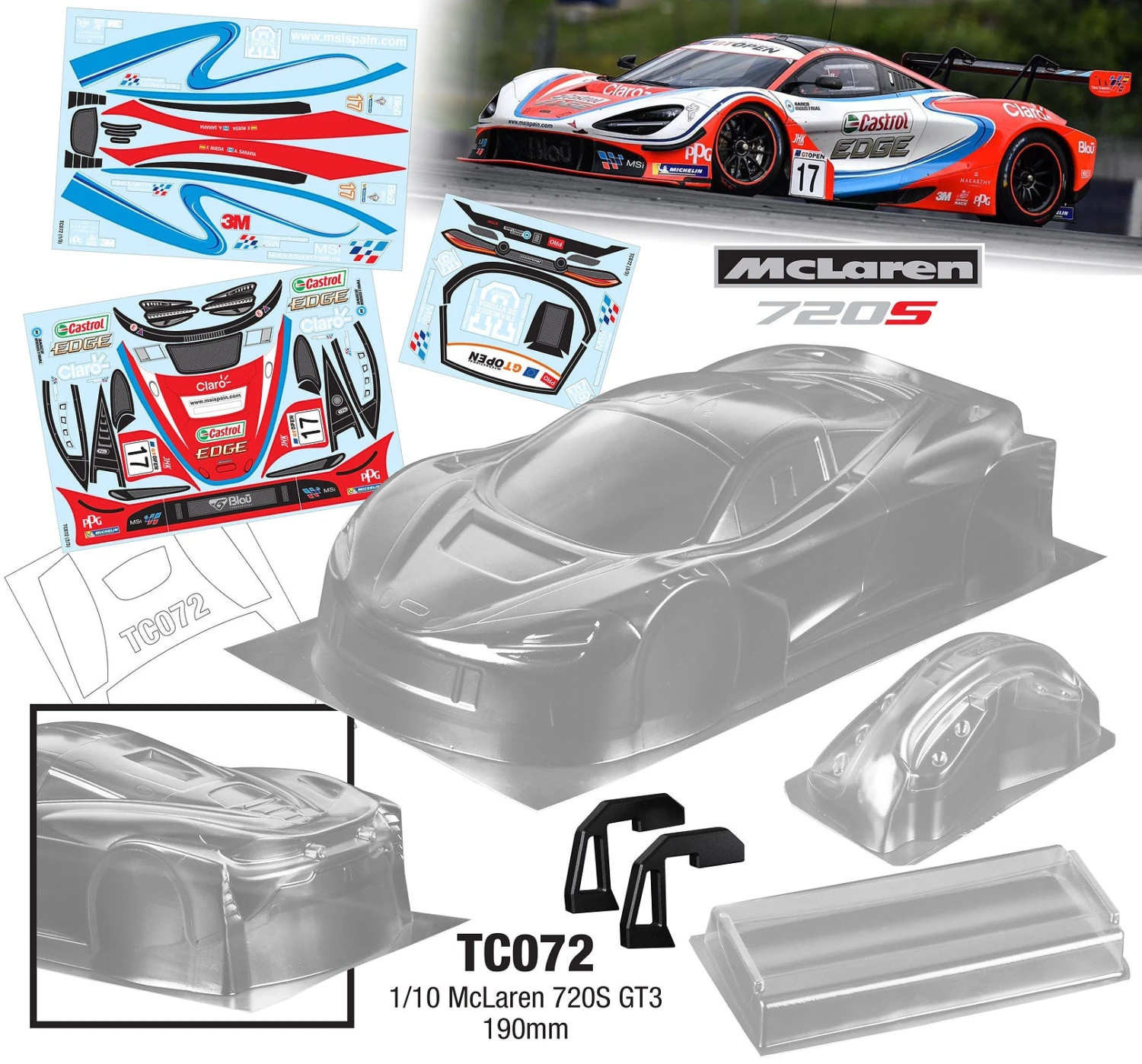 TC072 1/10 McLaren 720S GT3, 190mm Tamiya TT01 TT02 3 TC072 1/10 McLaren 720S GT3, 190mm Tamiya TT01 TT02